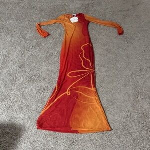OFUURE Meliá Maxi Dress Red and Orange Long Sleeve Dress